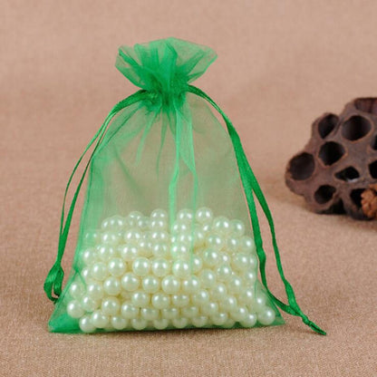 ELECTROPRIME 100 PCS Gift Bags Jewelry Organza Bag Wedding Birthday Party Drawable Pouches, Gift Bag Size:10x15cm(Grass Green)