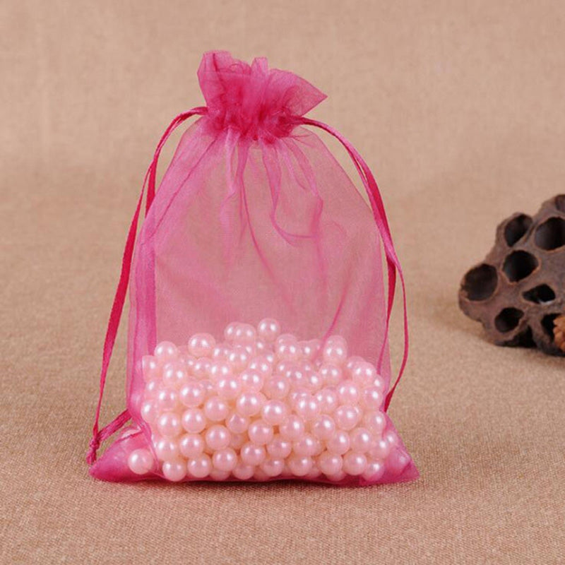 ELECTROPRIME 100 PCS Gift Bags Jewelry Organza Bag Wedding Birthday Party Drawable Pouches, Gift Bag Size:10x15cm(Dark Pink)