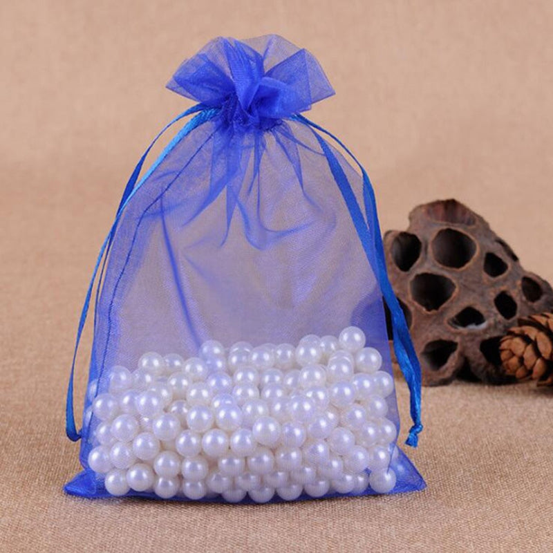 ELECTROPRIME 100 PCS Gift Bags Jewelry Organza Bag Wedding Birthday Party Drawable Pouches, Gift Bag Size:10x15cm(Sapphire Blue)