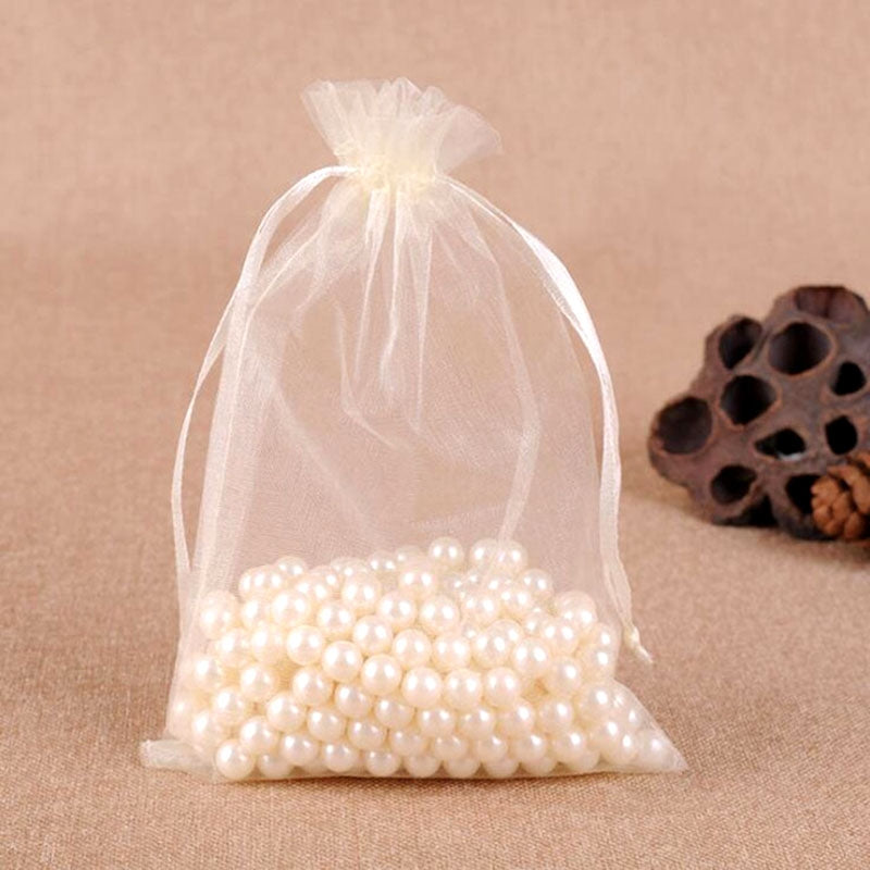 ELECTROPRIME 100 PCS Gift Bags Jewelry Organza Bag Wedding Birthday Party Drawable Pouches, Gift Bag Size:13X18cm(Creamy White)