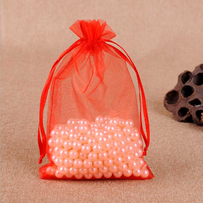 ELECTROPRIME 100 PCS Gift Bags Jewelry Organza Bag Wedding Birthday Party Drawable Pouches, Gift Bag Size:13X18cm(Red)