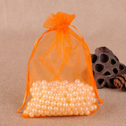 ELECTROPRIME 100 PCS Gift Bags Jewelry Organza Bag Wedding Birthday Party Drawable Pouches, Gift Bag Size:13X18cm(Orange)