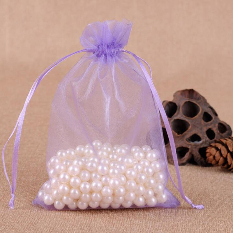 ELECTROPRIME 100 PCS Gift Bags Jewelry Organza Bag Wedding Birthday Party Drawable Pouches, Gift Bag Size:13X18cm(Light Purple)