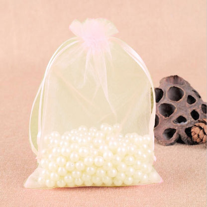 ELECTROPRIME 100 PCS Gift Bags Jewelry Organza Bag Wedding Birthday Party Drawable Pouches, Gift Bag Size:13X18cm(Shell Pink)