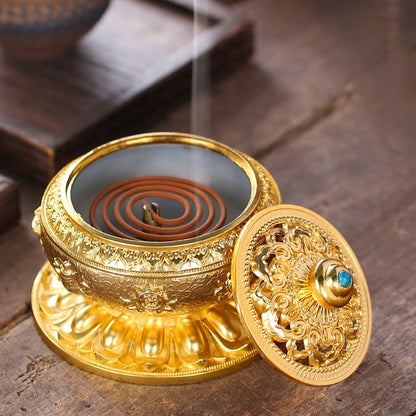 ELECTROPRIME Unique Mosquito Incense Burner Mosquito Coil Holder with Metal Mesh Cover(Gold)