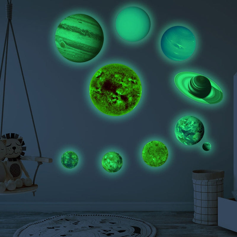 ELECTROPRIME E wall Planet Solar System Fluorescent Wall Stickers Room Bedroom Luminous Wall Stickers(Big Size)