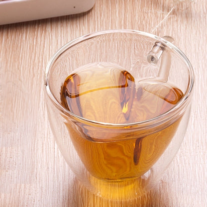 ELECTROPRIME Heart Shaped Double Wall Glass Mug Resistant Transparent Tea Cups(240ml)