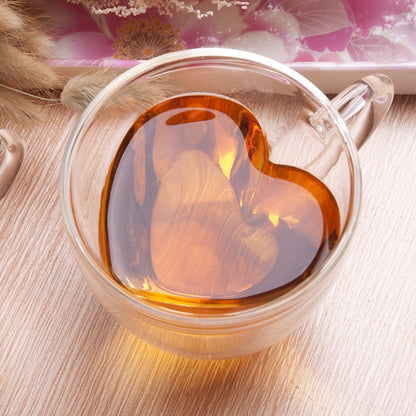 ELECTROPRIME Heart Shaped Double Wall Glass Mug Resistant Transparent Tea Cups(240ml)