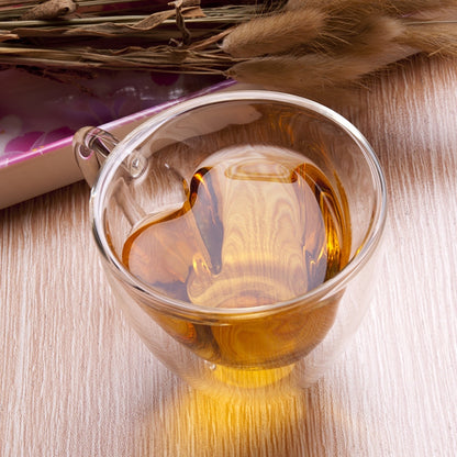 ELECTROPRIME Heart Shaped Double Wall Glass Mug Resistant Transparent Tea Cups(240ml)