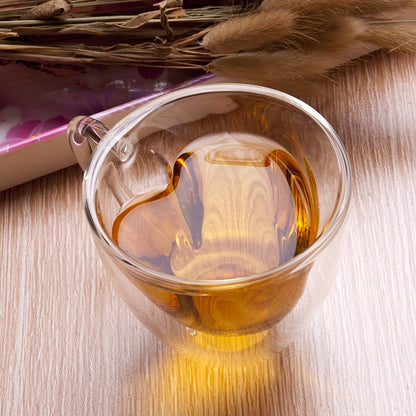 ELECTROPRIME Heart Shaped Double Wall Glass Mug Resistant Transparent Tea Cups(240ml)