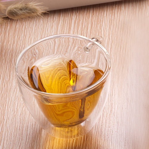 ELECTROPRIME Heart Shaped Double Wall Glass Mug Resistant Transparent Tea Cups(180ml)