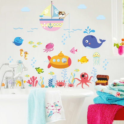 ELECTROPRIME Ocean Cartoon Wall Sticker Bathroom Underwater World Fish Home DIY Stickers