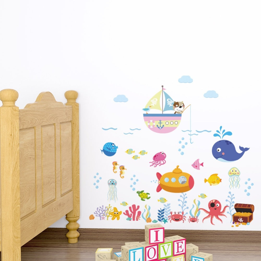 ELECTROPRIME Ocean Cartoon Wall Sticker Bathroom Underwater World Fish Home DIY Stickers