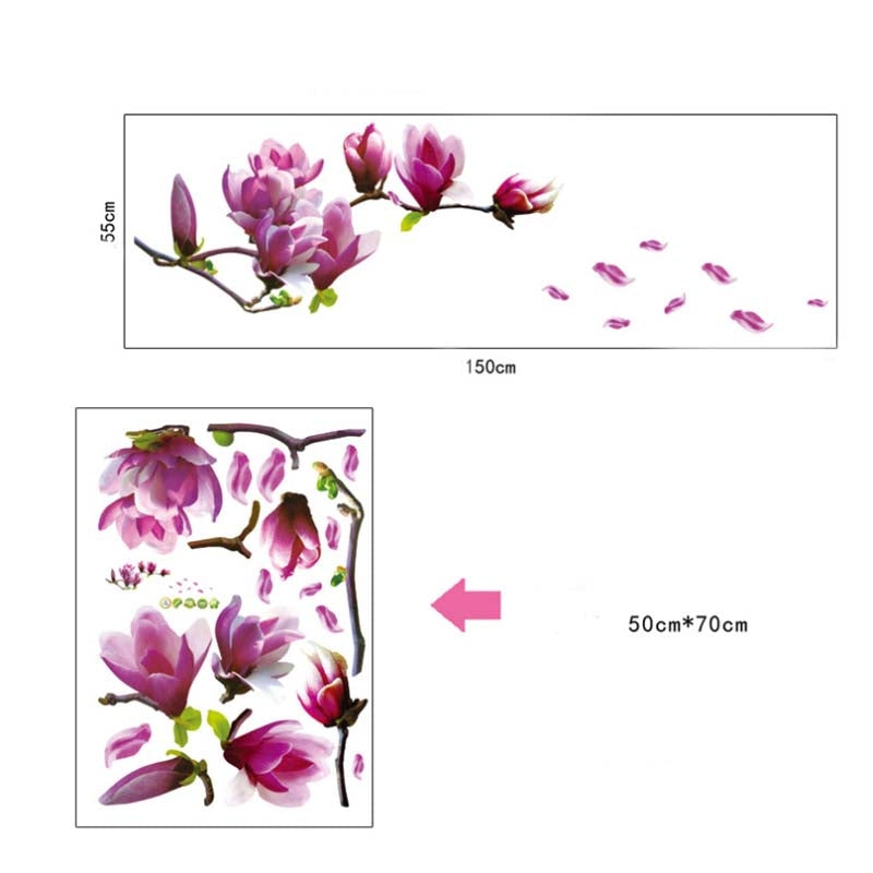 ELECTROPRIME Creative PVC Magnolia DecalsWallpaper Removable DIY Art Home Decoration