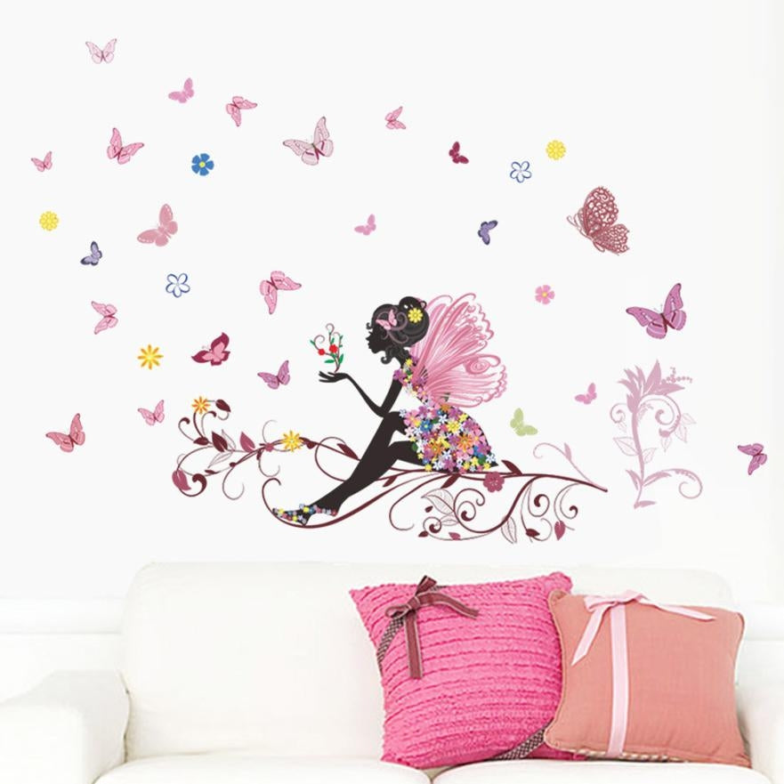 ELECTROPRIME Removable Butterfly Fairy Bedroom Living Room Wall Sticker