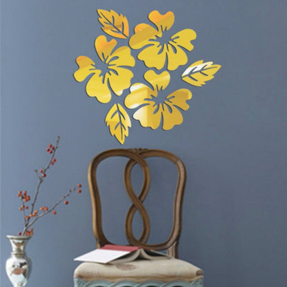 ELECTROPRIME 2 Sets Flower Pattern Wall Sticker Home Decor 3D Wall Decal Art DIY Mirror Wall Stickers Living Room Decoration(Gold)