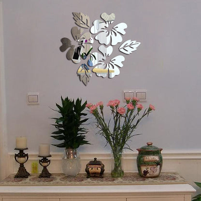 ELECTROPRIME 2 Sets Flower Pattern Wall Sticker Home Decor 3D Wall Decal Art DIY Mirror Wall Stickers Living Room Decoration(Gold)