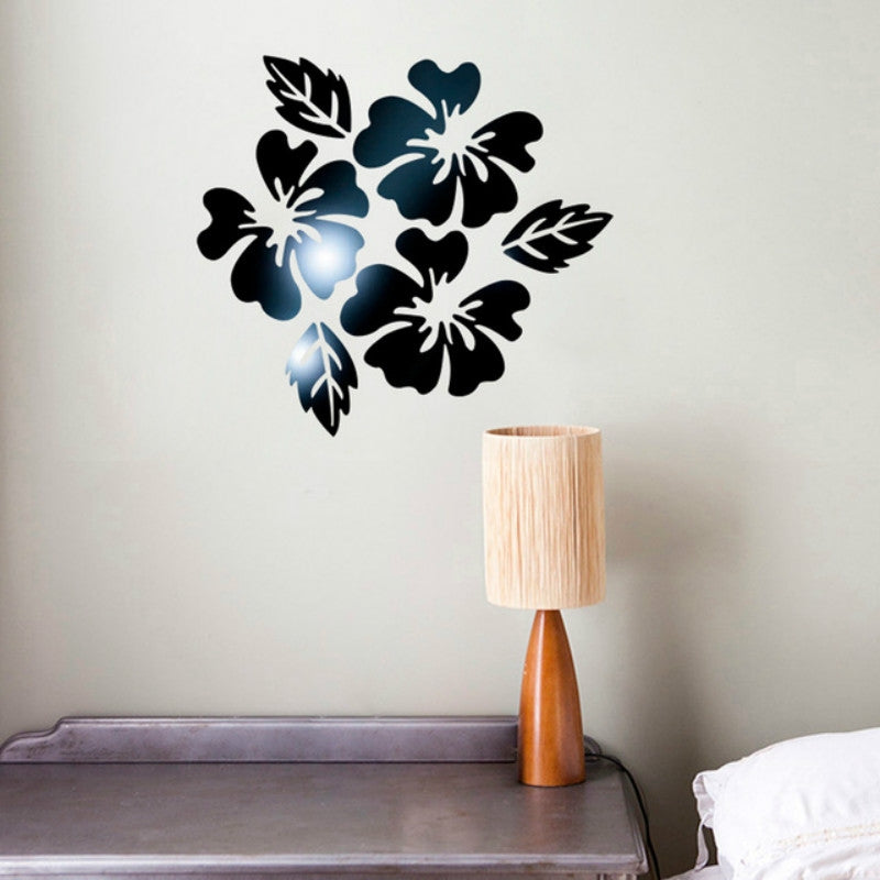 ELECTROPRIME 2 Sets Flower Pattern Wall Sticker Home Decor 3D Wall Decal Art DIY Mirror Wall Stickers Living Room Decoration(Black)