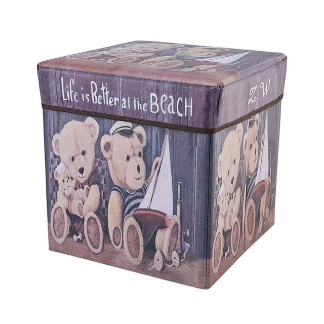 ELECTROPRIME Multifunctional Storage Stool Can Sit Adult Folding Chair Home Change Shoe Bench Children Storage Box(Cartoon Bear)