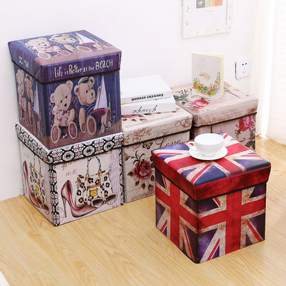 ELECTROPRIME Multifunctional Storage Stool Can Sit Adult Folding Chair Home Change Shoe Bench Children Storage Box(Star Spangled Banner)