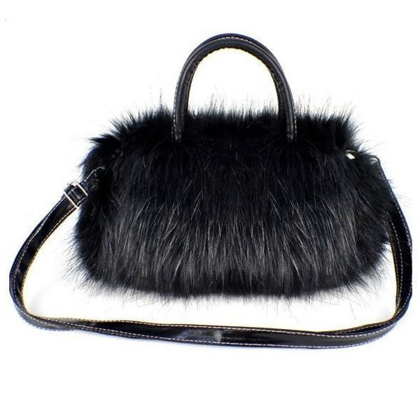 ELECTROPRIME Fashion Lady PU Leather Faux Fur Handbag Shoulder Bag(Black)