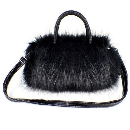 ELECTROPRIME Fashion Lady PU Leather Faux Fur Handbag Shoulder Bag(Black)