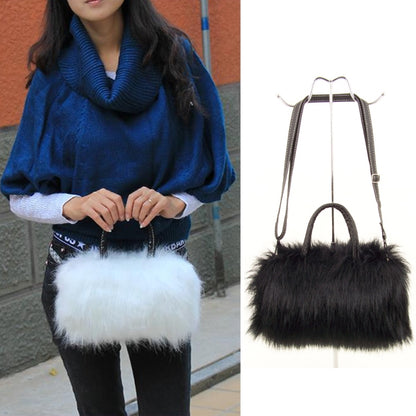 ELECTROPRIME Fashion Lady PU Leather Faux Fur Handbag Shoulder Bag(Black)