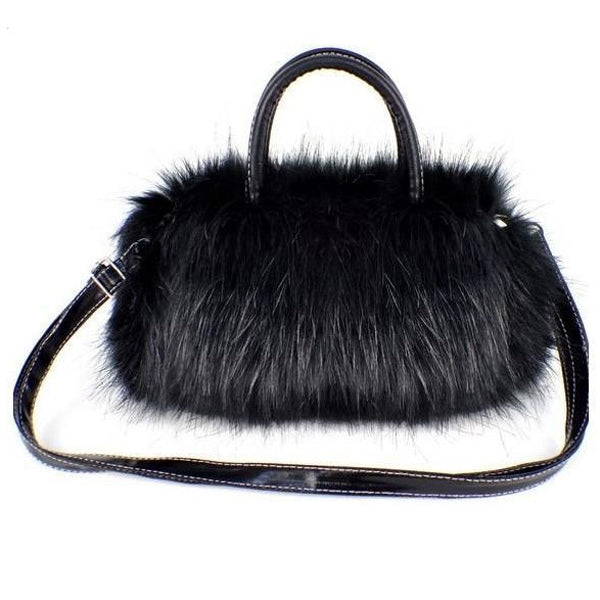 ELECTROPRIME Fashion Lady PU Leather Faux Fur Handbag Shoulder Bag(Black)