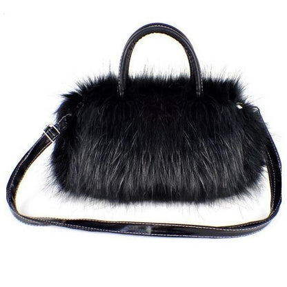 ELECTROPRIME Fashion Lady PU Leather Faux Fur Handbag Shoulder Bag(Black)