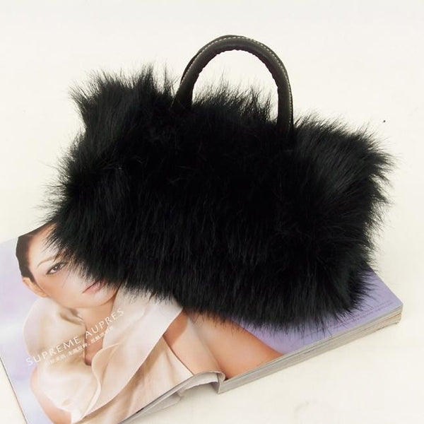 ELECTROPRIME Fashion Lady PU Leather Faux Fur Handbag Shoulder Bag(Black)