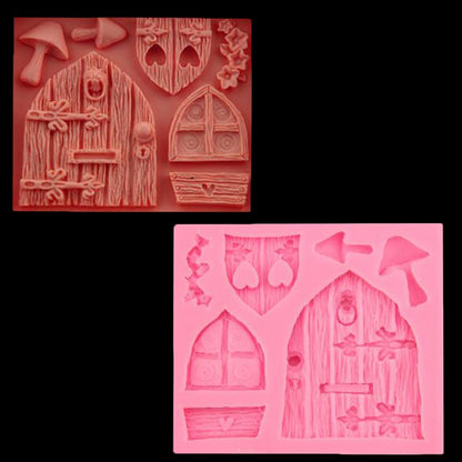 ELECTROPRIME 2 PCS Cartoon House Wooden Window Shape Silicone Candy Mold Fairy Tale Cake Decorating Tool