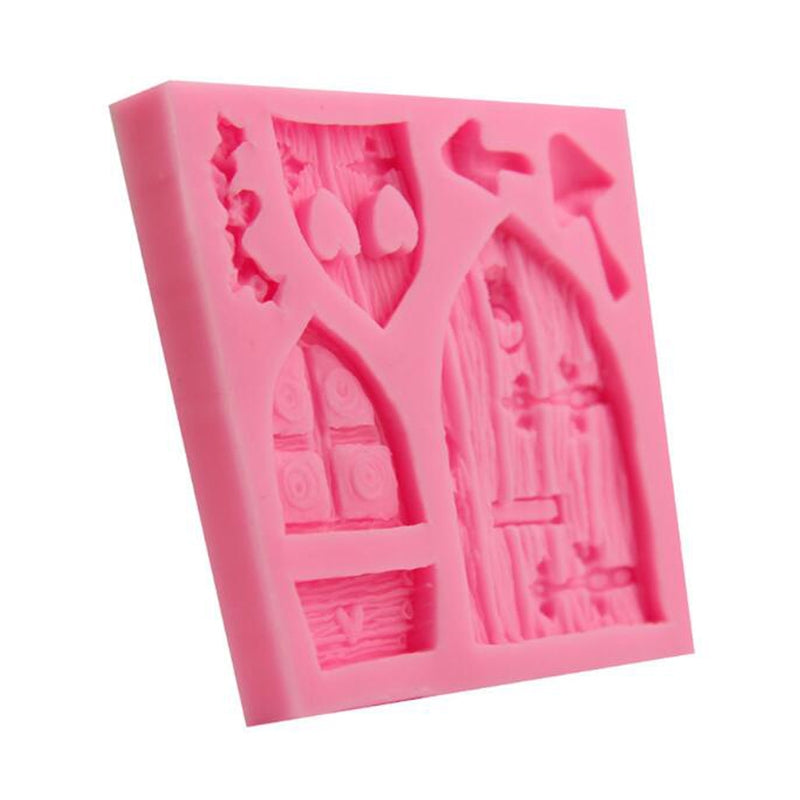 ELECTROPRIME 2 PCS Cartoon House Wooden Window Shape Silicone Candy Mold Fairy Tale Cake Decorating Tool