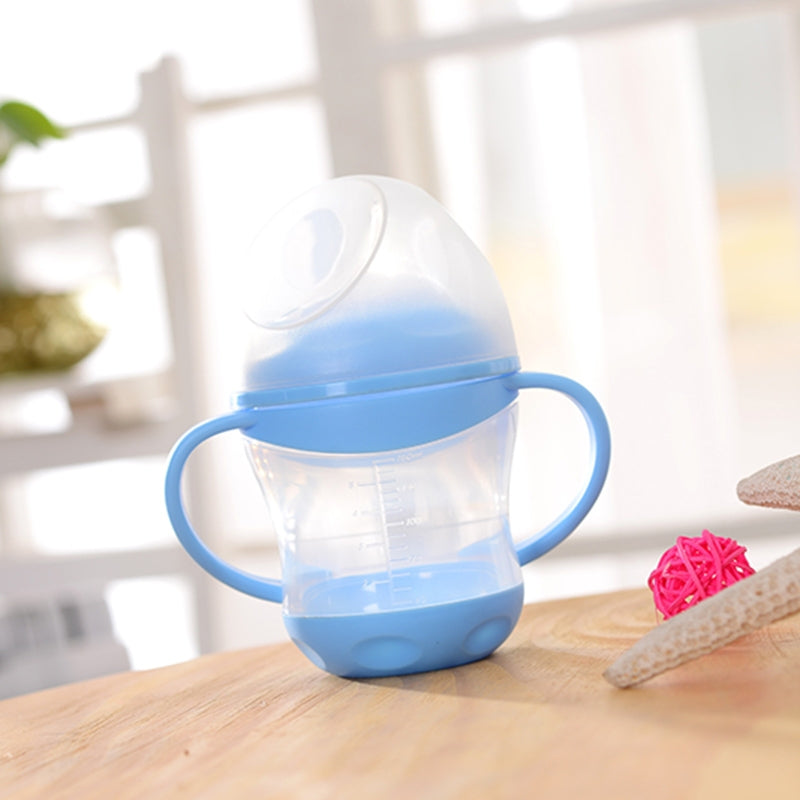 ELECTROPRIME Baby Learn Drinking Bottle Silicone 160ml  Infant Water Milk Juice Min Cup Children Sippy Training Cups With Two Handles(Blue)