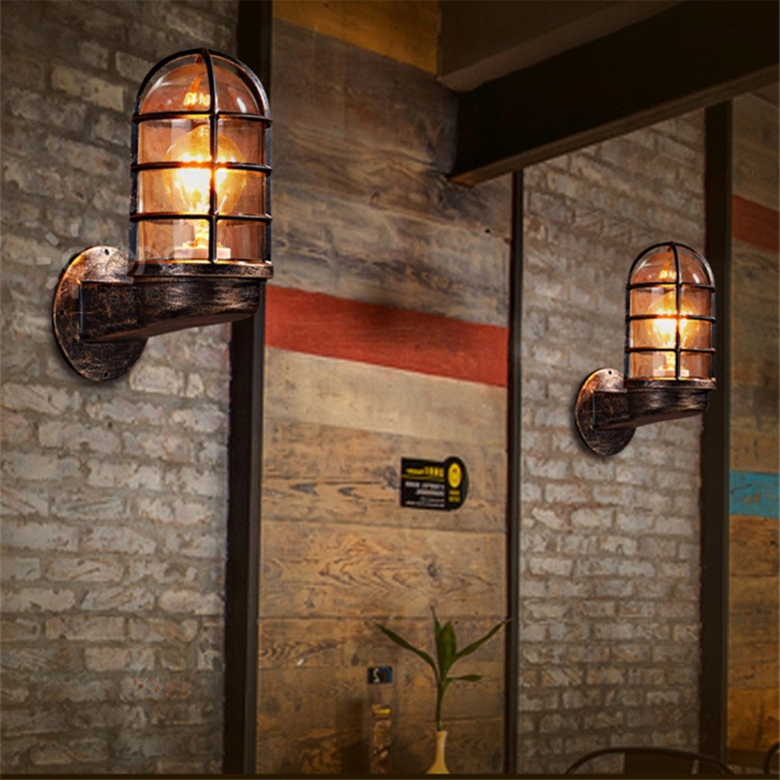 ELECTROPRIME Retro Industrial Cage Wall Lamp Attic Interior Lighting Iron Copper Wall Lamp without Bulb(Black)