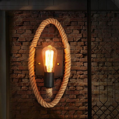 ELECTROPRIME Vintage Hemp Rope Edison Light Bulb Wrought Iron Wall Lamp without Bulb(Oval)