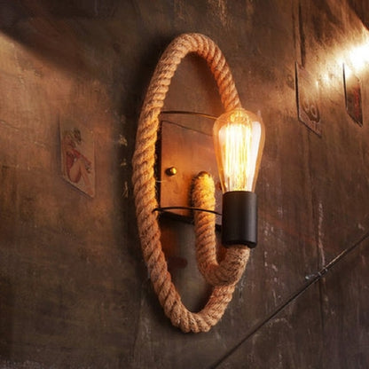 ELECTROPRIME Vintage Hemp Rope Edison Light Bulb Wrought Iron Wall Lamp without Bulb(Oval)