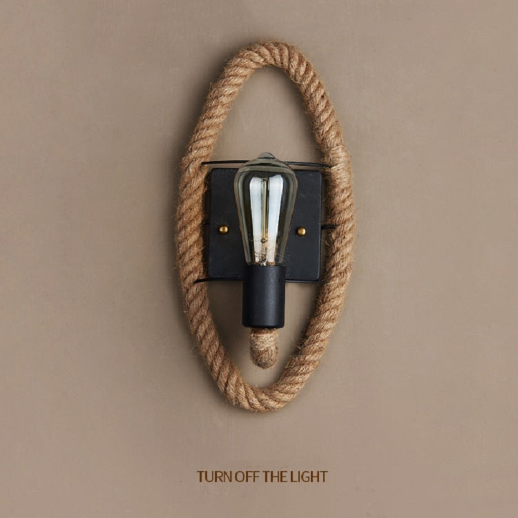 ELECTROPRIME Vintage Hemp Rope Edison Light Bulb Wrought Iron Wall Lamp without Bulb(Oval)