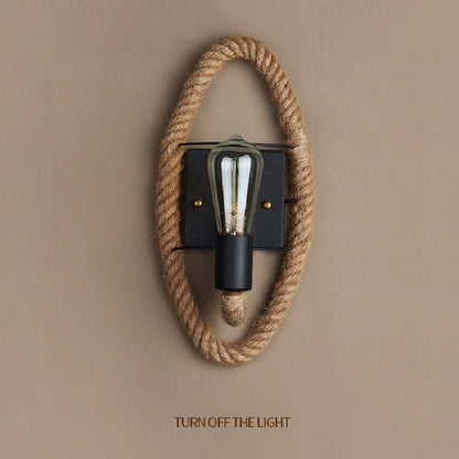 ELECTROPRIME Vintage Hemp Rope Edison Light Bulb Wrought Iron Wall Lamp without Bulb(Oval)
