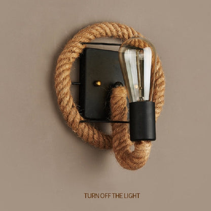 ELECTROPRIME Vintage Hemp Rope Edison Light Bulb Wrought Iron Wall Lamp without Bulb(Round)