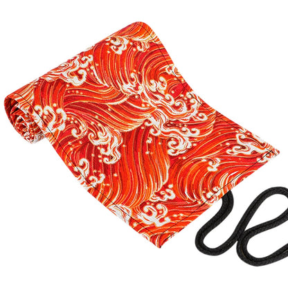 ELECTROPRIME Golden Red Sea Wave Printing Roller Pencil Case Large Capacity Pencilcase Canvas Big Pen Bag(36 Holes)