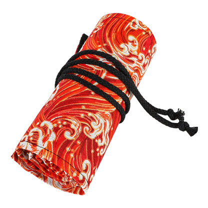ELECTROPRIME Golden Red Sea Wave Printing Roller Pencil Case Large Capacity Pencilcase Canvas Big Pen Bag(48 Holes)