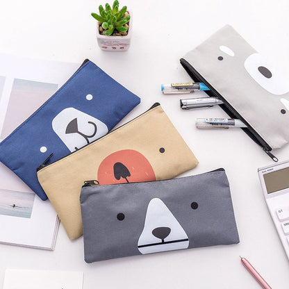 ELECTROPRIME 2 PCS Cartoon Dog Simple Big Capacity Pencil Bag Office School Student Supplie Stationery(Blue)