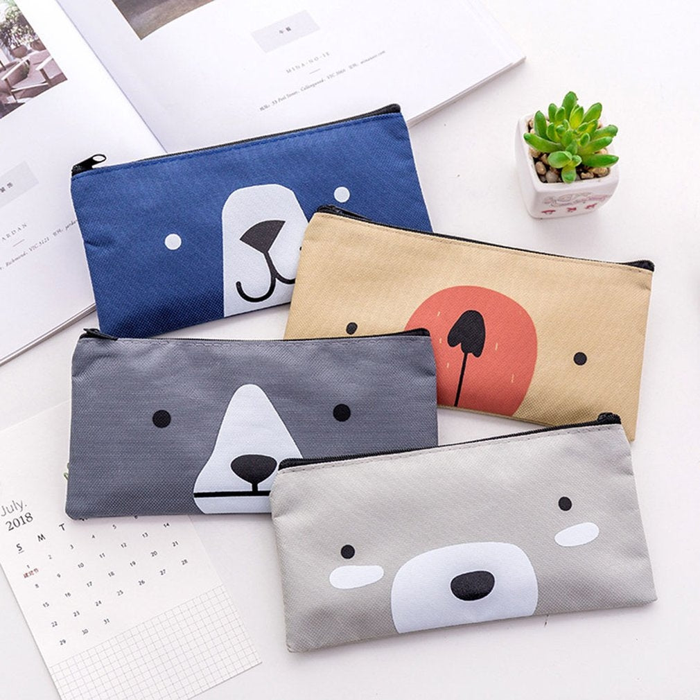 ELECTROPRIME 2 PCS Cartoon Dog Simple Big Capacity Pencil Bag Office School Student Supplie Stationery(Dark  Blue)