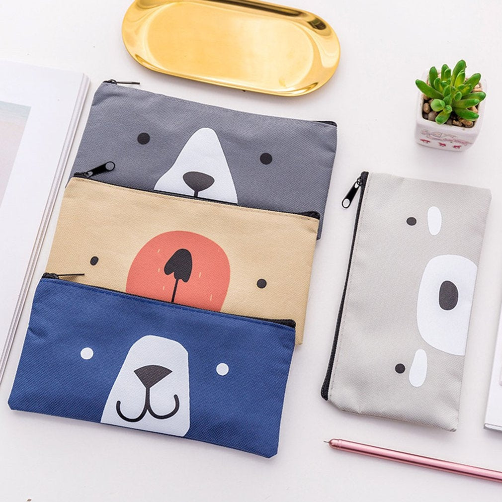 ELECTROPRIME 2 PCS Cartoon Dog Simple Big Capacity Pencil Bag Office School Student Supplie Stationery(Light Yellow)