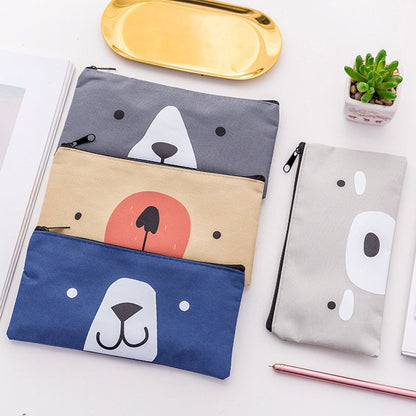 ELECTROPRIME 2 PCS Cartoon Dog Simple Big Capacity Pencil Bag Office School Student Supplie Stationery(Light Yellow)
