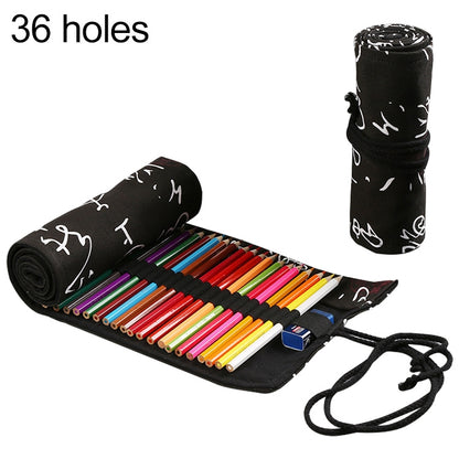 ELECTROPRIME Calligraphy Cute Canvas Roll School Pencil Case Pencilcase Student Pen Bag Stationery Pouch Supplies(36 Holes)