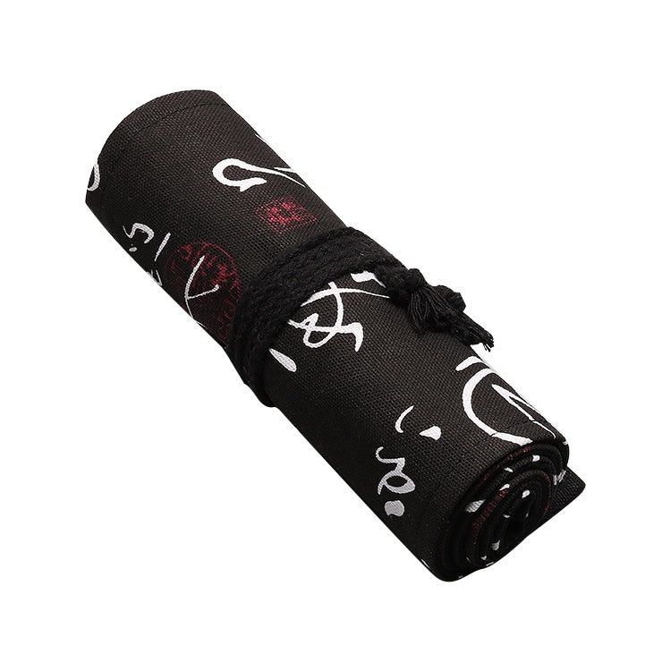 ELECTROPRIME Calligraphy Cute Canvas Roll School Pencil Case Pencilcase Student Pen Bag Stationery Pouch Supplies(48 Holes)