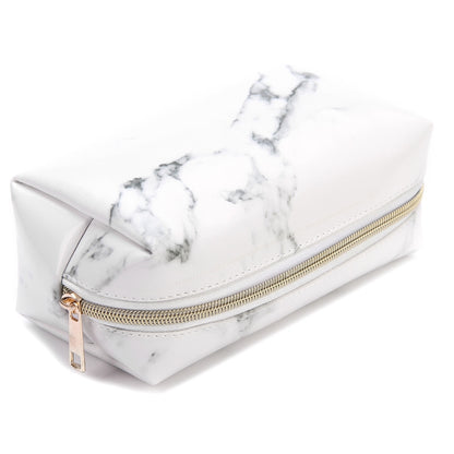 ELECTROPRIME Cute Marble Pattern Pencil Cases Big Capacity PU Leather Cosmetic Bag Pencil Bag School Office Supplies(White)