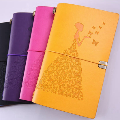 ELECTROPRIME BSD020  Pretty Butterfly Lady Vintage Travelers Notebook Diary Notepad PU Leather Literature Journal Planners School Stationery(Black-metal button)