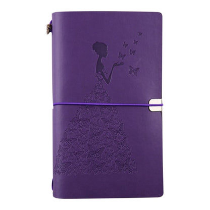 ELECTROPRIME BSD020  Pretty Butterfly Lady Vintage Travelers Notebook Diary Notepad PU Leather Literature Journal Planners School Stationery(Purple-metal button)